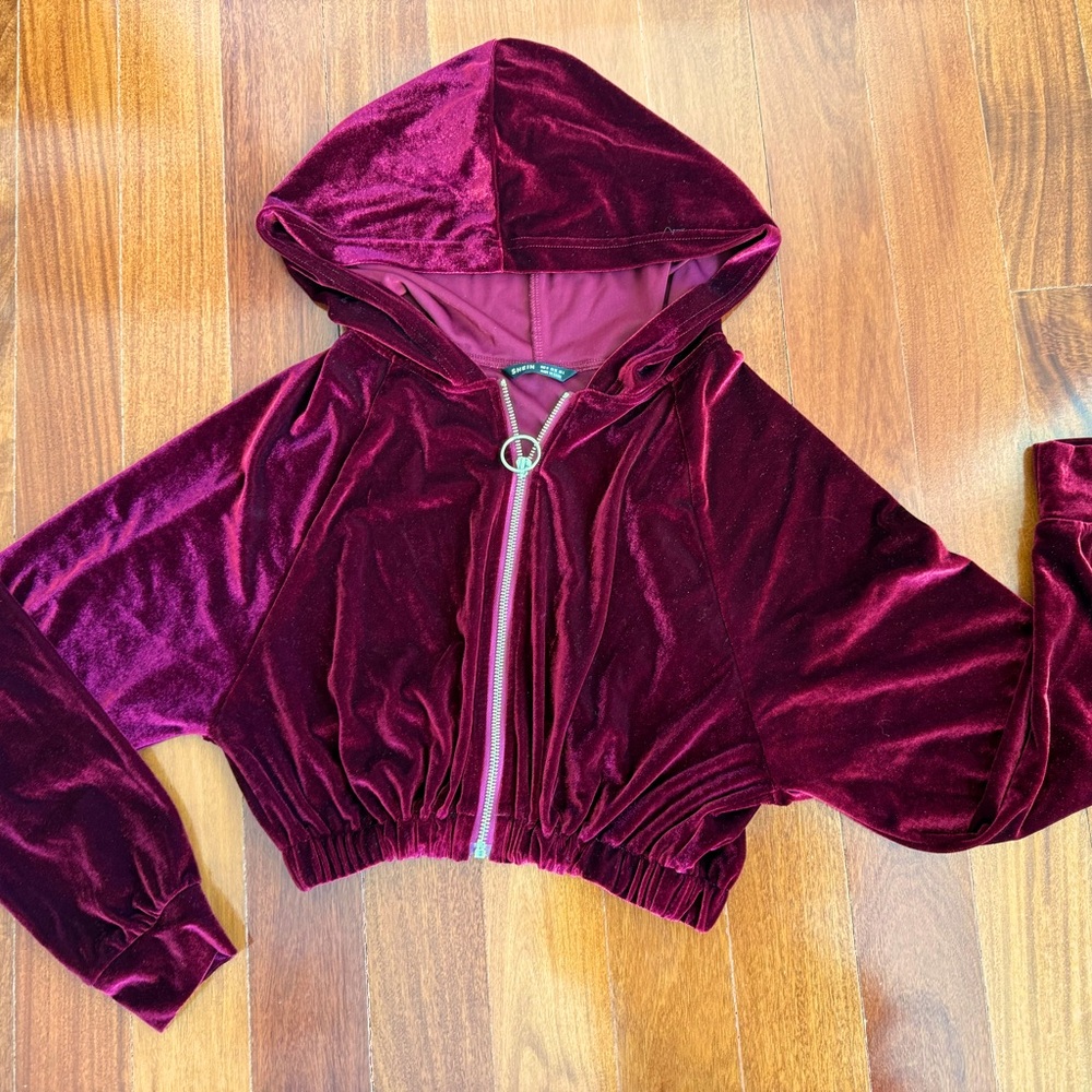 Velvet SWEATER SHEIN Cropped Sweater Hoodie O-Ring Zip Up Jacket Size M Women